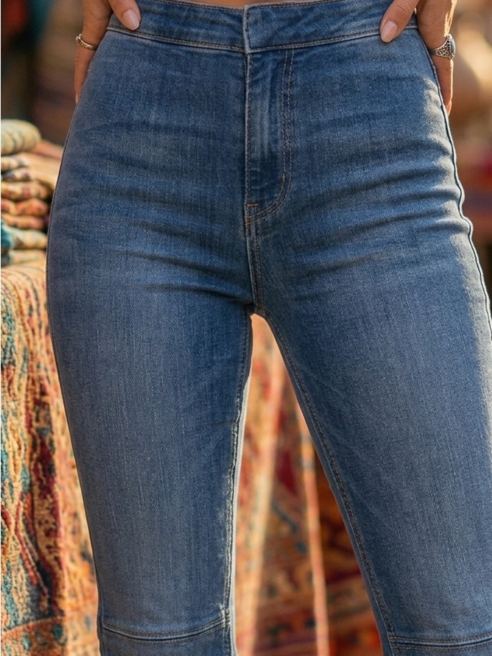 Free People High-Rise Blue Flare Jeans - Picture 4 of 9
